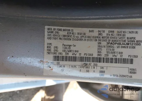 2018 Ford Fiesta Se z USA, uszkodzony, nr VIN 3FADP4BJ4JM121595